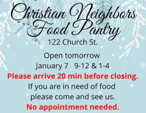 Christian Neighbors Food Pantry open Tuesday @ Christian Neighbors Pantry